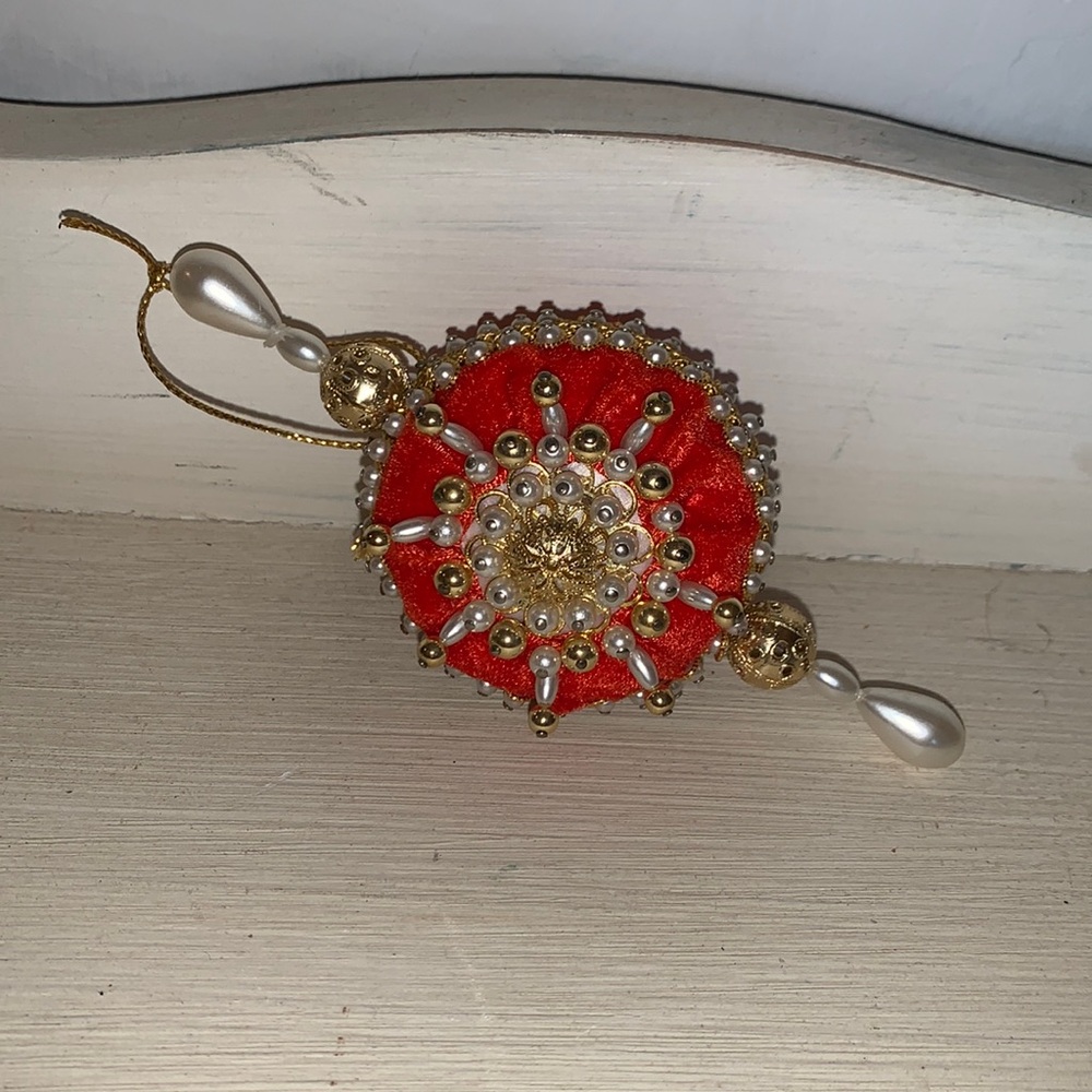 Vintage Velvet Beaded Push Pin Christmas Ornament